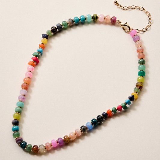 Colorful Resin Beaded Necklace – Adjustable Multi-Color Boho Bead Chain: MUL / ONE