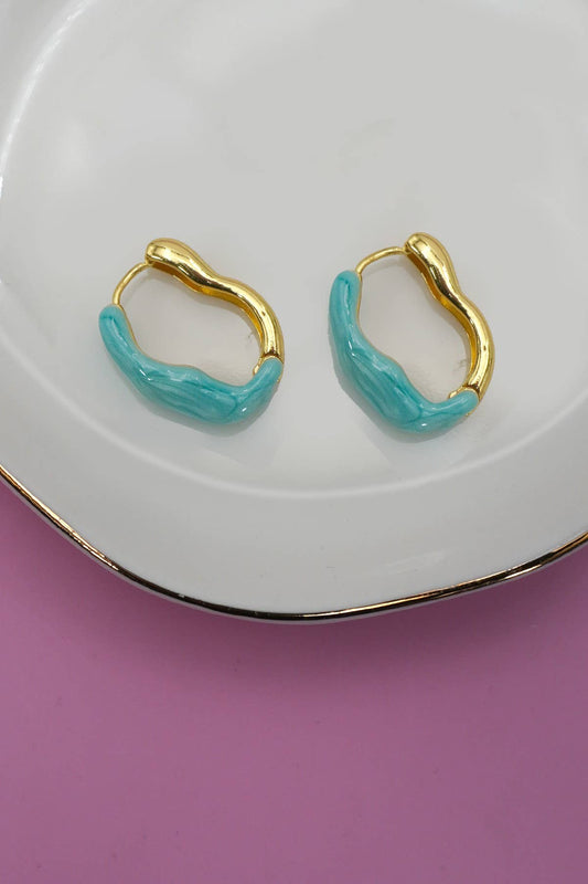 Geometric Oval Shape Epoxy Edge Hoop Earring | Blue
