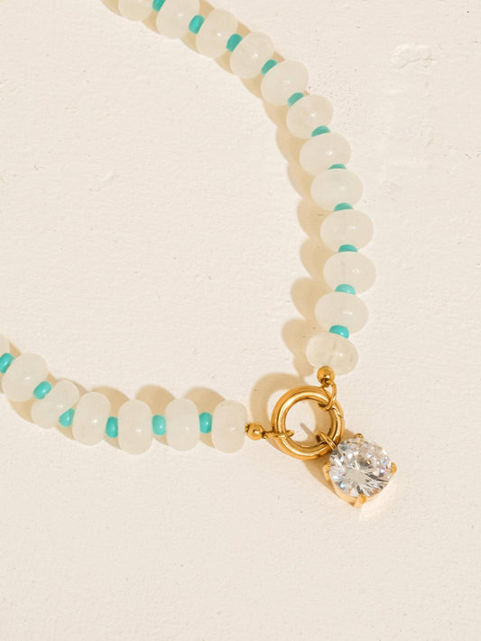Annecy 18K Gold Non-Tarnish Boho Beaded CZ Necklace: White