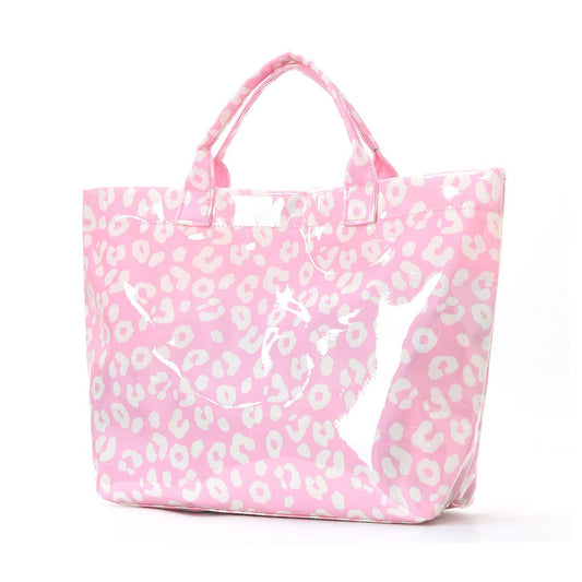 Colorblock Striped Tote Bag Cherry Waterproof Beach Bag: LPink / M