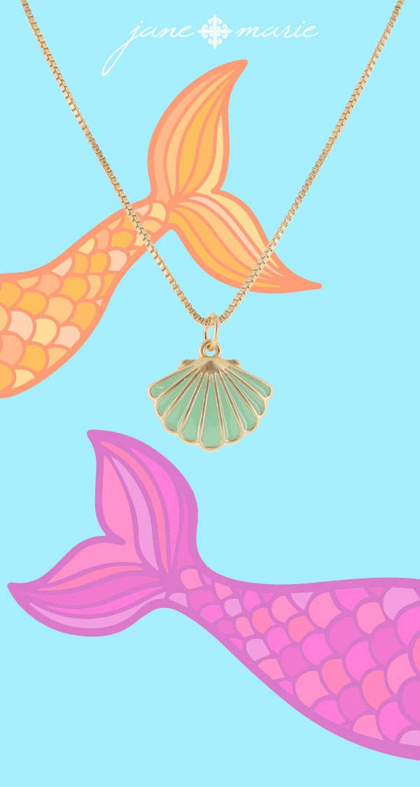 Kids Gold Shell with Mint Enamel Necklace