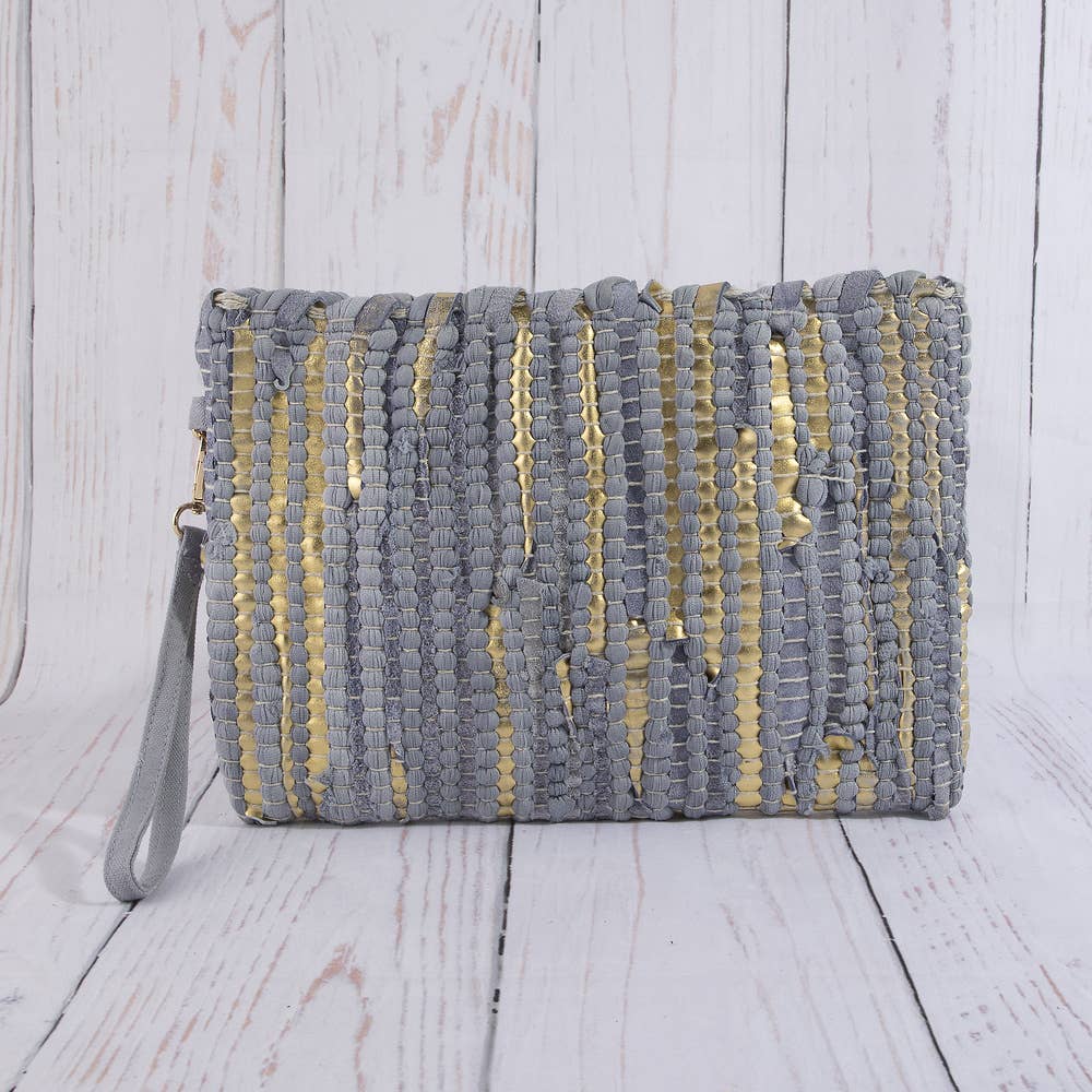 Woven Metallic Stripe Wristlet Clutch Bag: PU