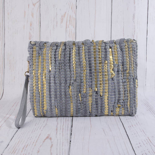 Woven Metallic Stripe Wristlet Clutch Bag: PU