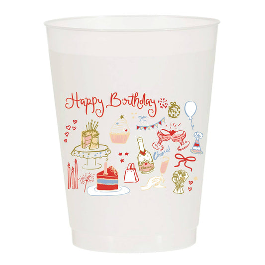 Happy Birthday Icons Frosted Cups - Birthday : Pack of 10