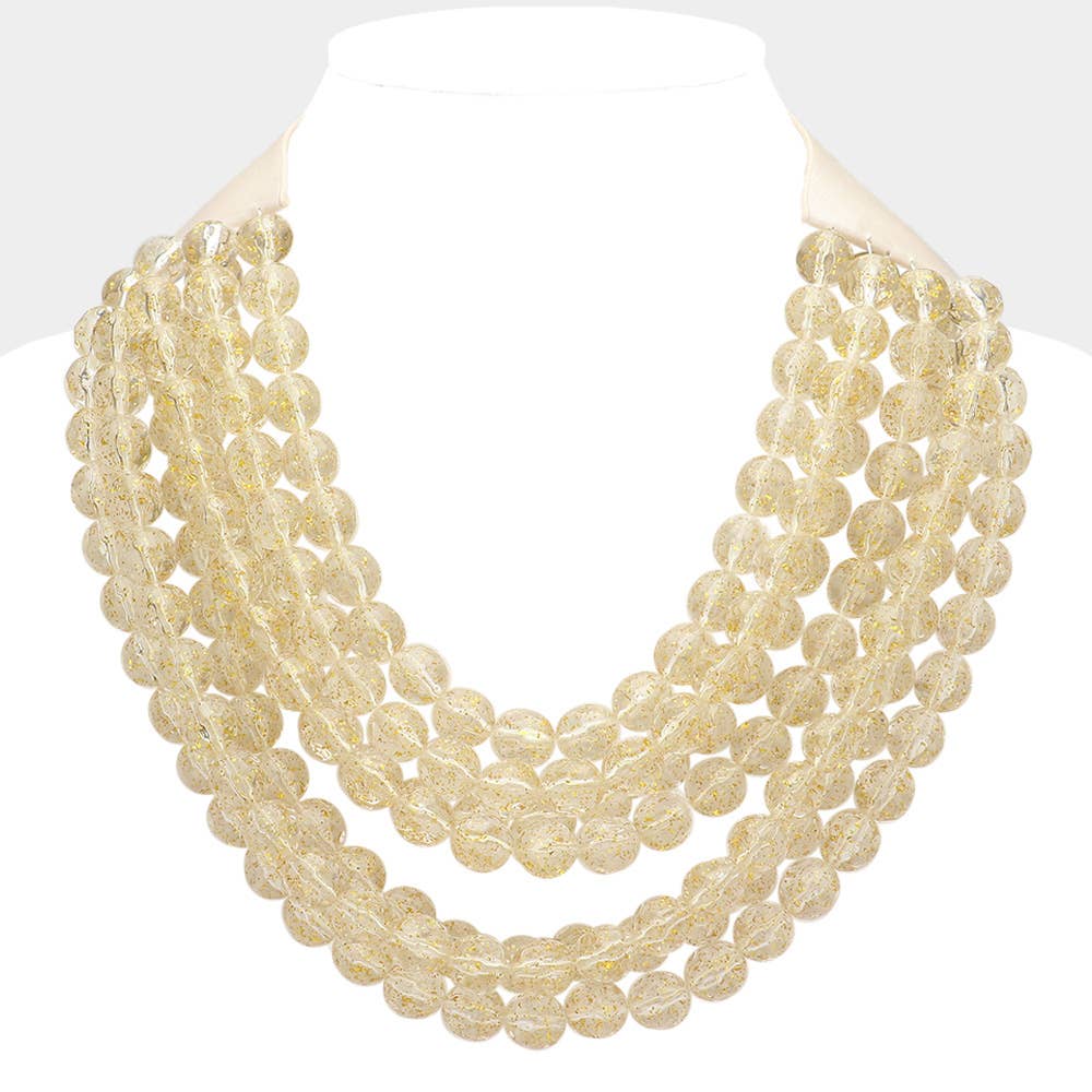 Chunky Acrylic Bead Layered Faux Leather Magnetic Necklace: Crystal
