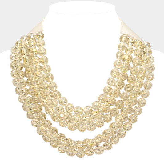 Chunky Acrylic Bead Layered Faux Leather Magnetic Necklace: Crystal