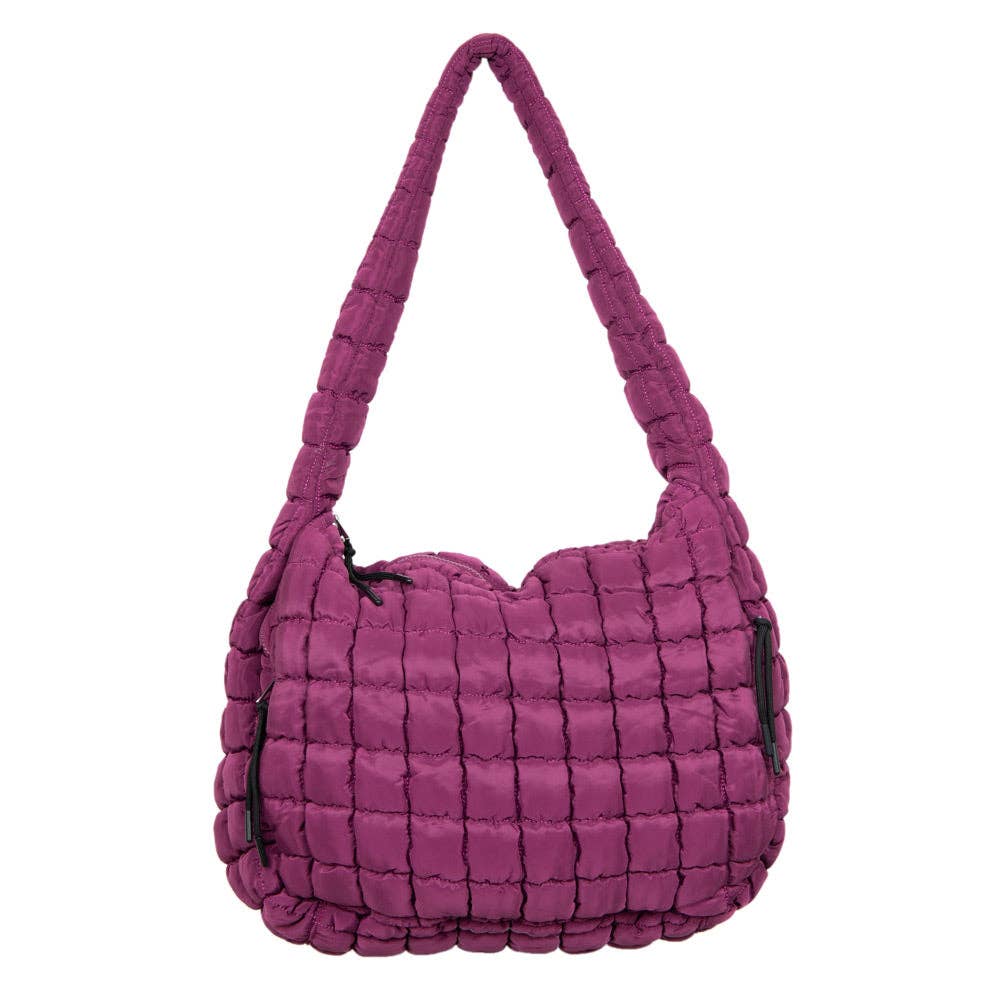 Plum Big Quilted Puffer Tote Bag: Plum