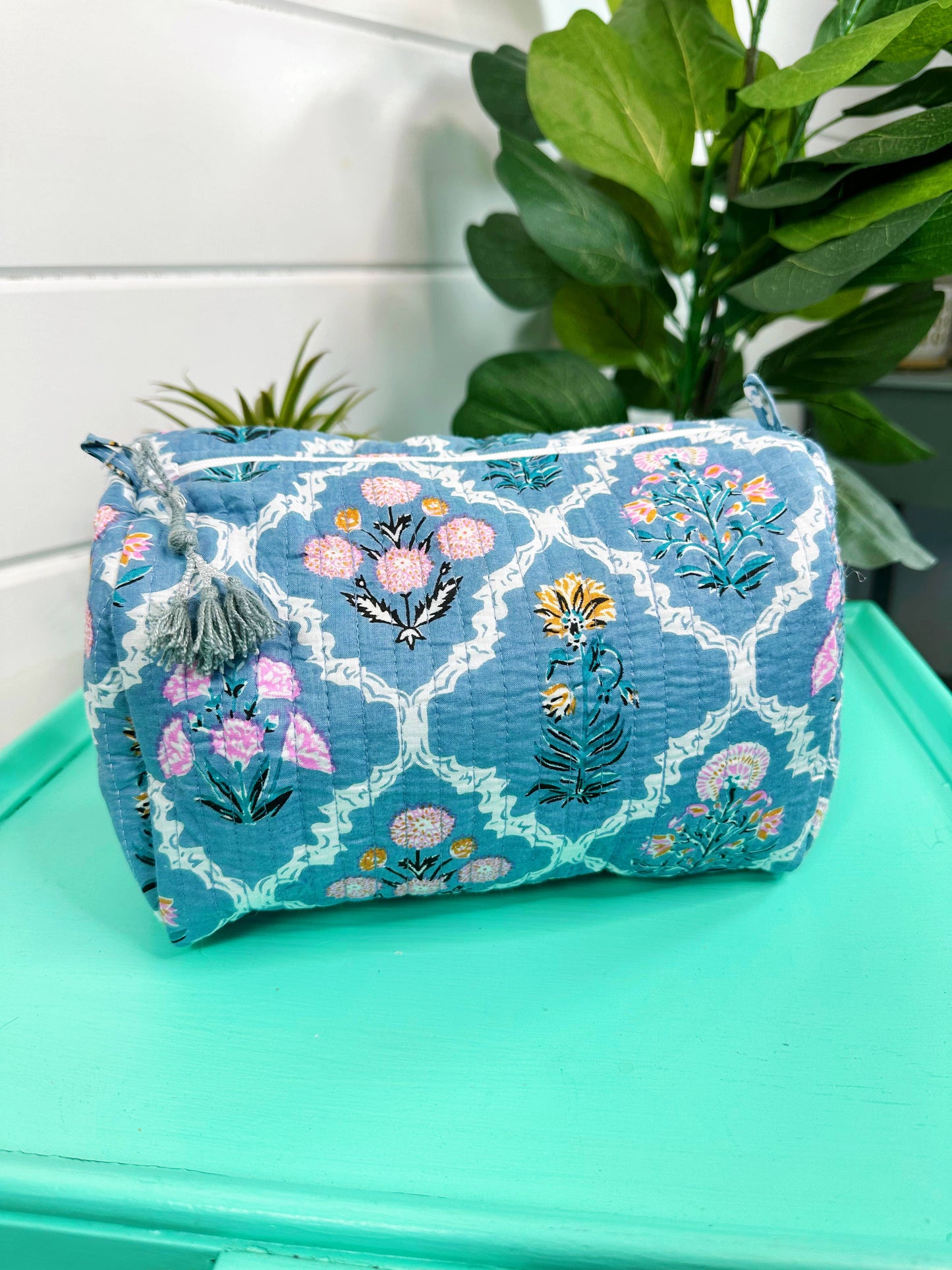 Quilted Makeup Bags | Cosmetics Bag | Blue Wildflowers