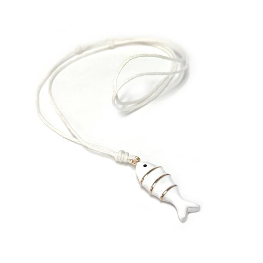Color Enamel Boho Dainty Fish Pendant Necklace for Women: WT/WHITE