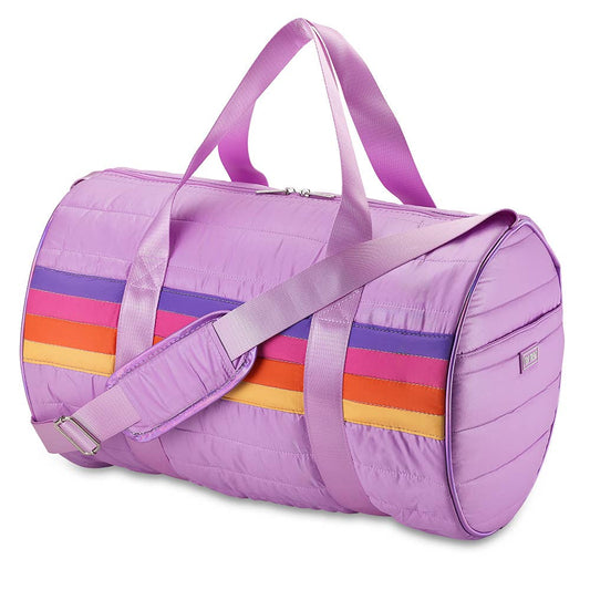 Purple Puffer Duffle Bag Retro Stripe