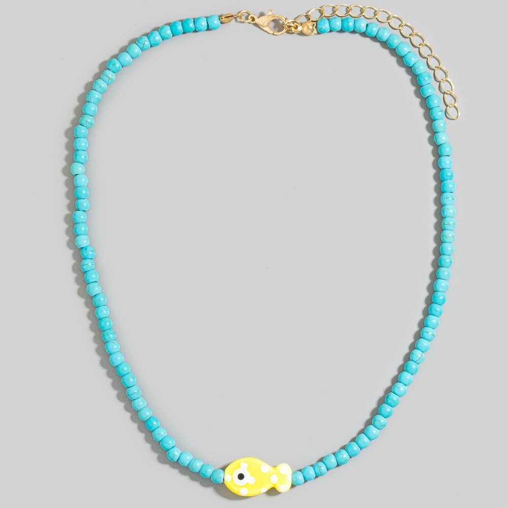 Ceramic Fish Pendant Ball Beaded Necklace Yellow