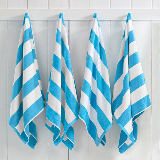 Cotton Velour Cabana Stripe Beach Towel - Novia Collection: Air Blue
