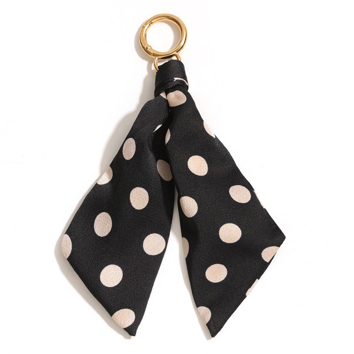 Polka Dot Silk Scarf Keychain Bag Charm: Black / M