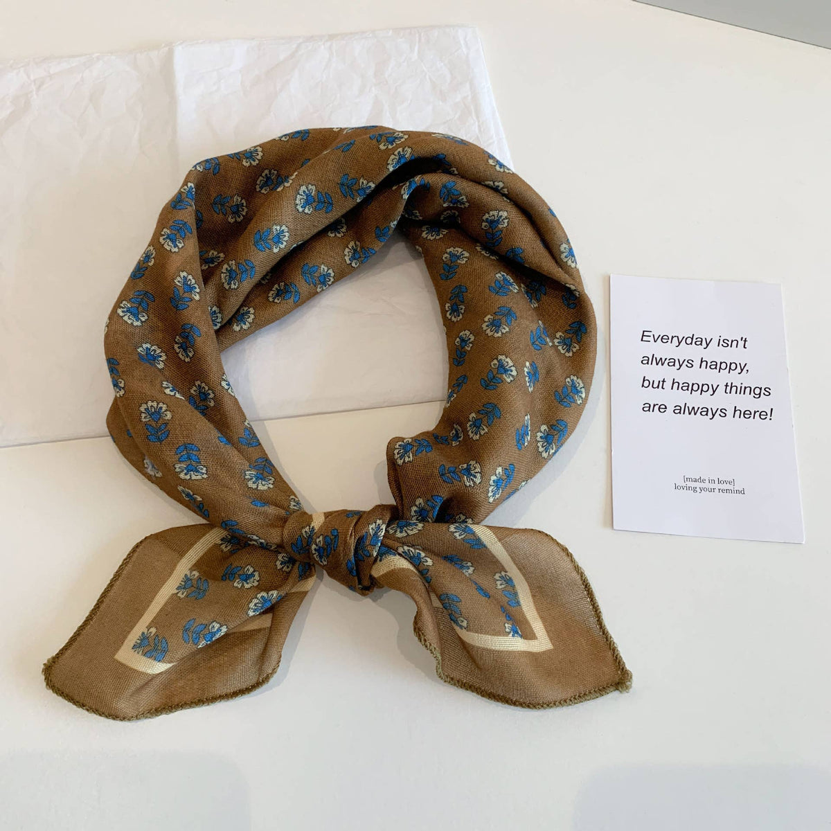 Bohemia Tropical Floral botanical square scarf bandana: Coffee / M