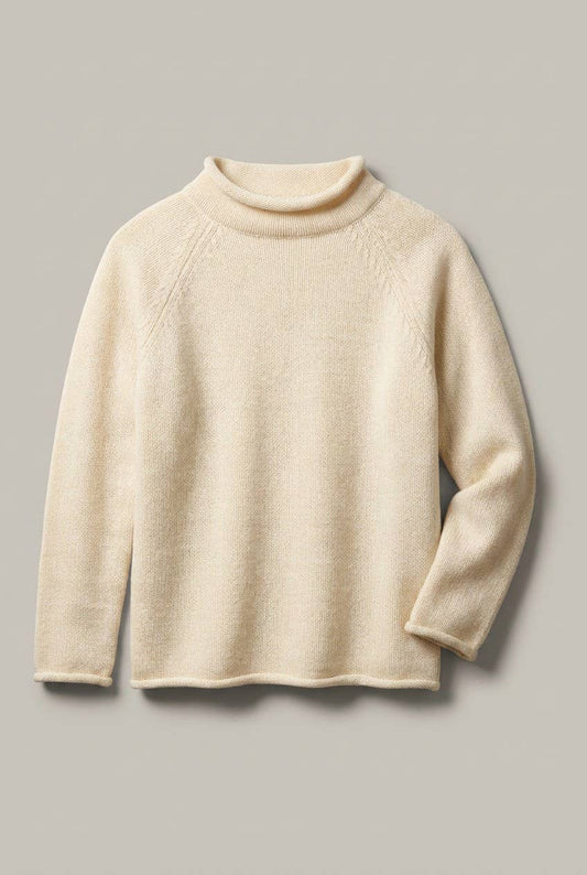 Solid Mock Neck Cotton Knit Sweater: Ivory