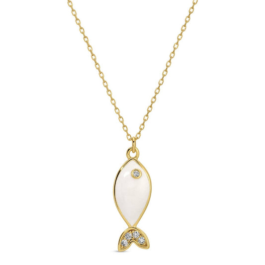 Fish Pendant Necklace: White