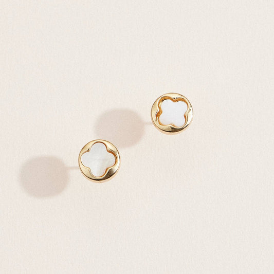 Gold & Mother of Pearl Clover Stud Earrings – Elegant Minimalist Jewelry: Gold / One /