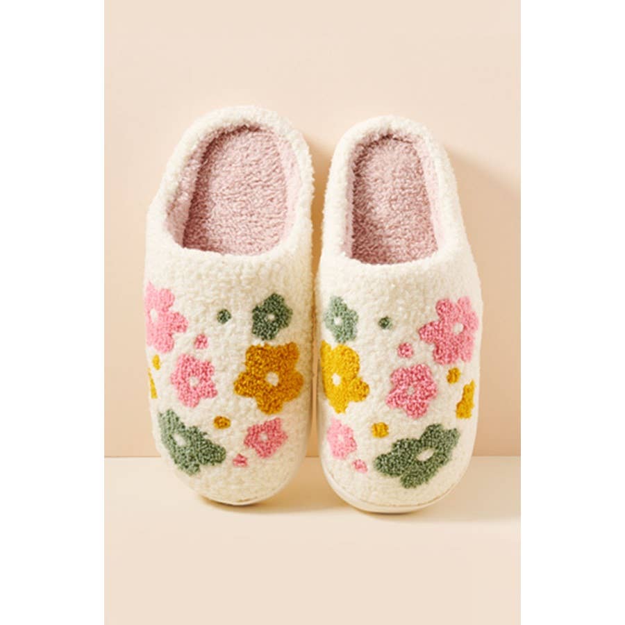 Flower Fuzzy Fleece Soft Slipper: IVORY