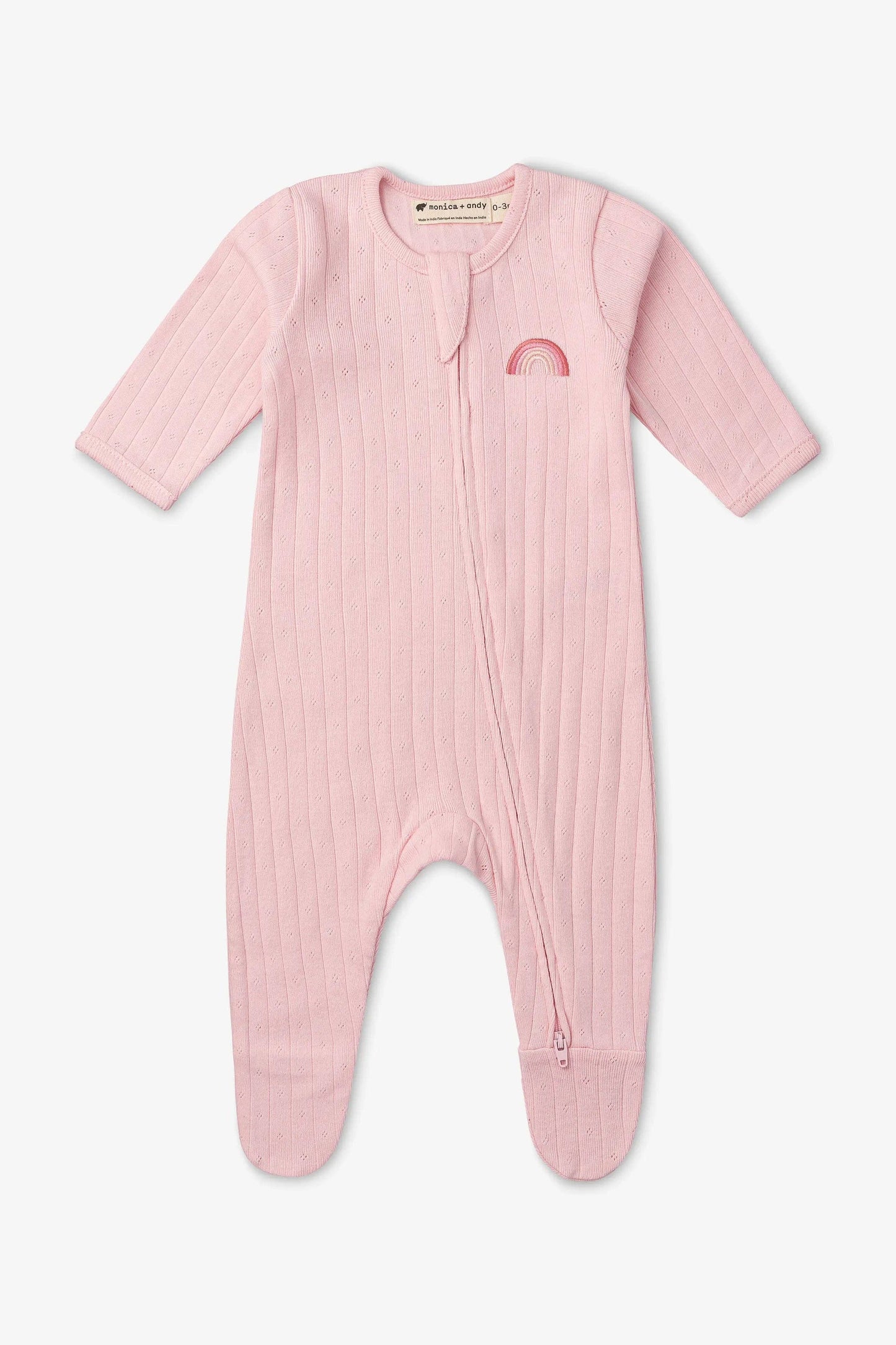 Baby Zipper One-Piece_Pointelle Embroidered Rainbow: Girl / Pointelle Embroidered Rainbow