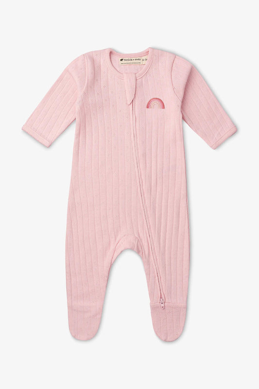 Baby Zipper One-Piece_Pointelle Embroidered Rainbow: Girl / Pointelle Embroidered Rainbow