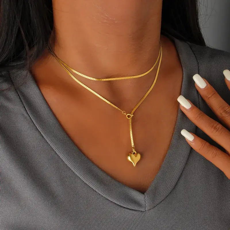Non-Tarnish Sweater Chain Necklace with Heart Jewlery