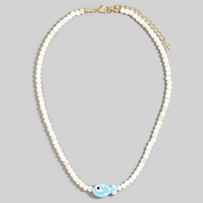Ceramic Fish Pendant Ball Beaded Necklace Yellow