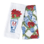 Initial Poinsettia Tea Towel Set K