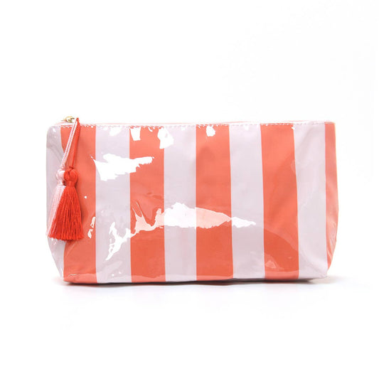 Glossy PVC Colorful Stripe Check Tassel Accent Makeup Bag: C5 / M
