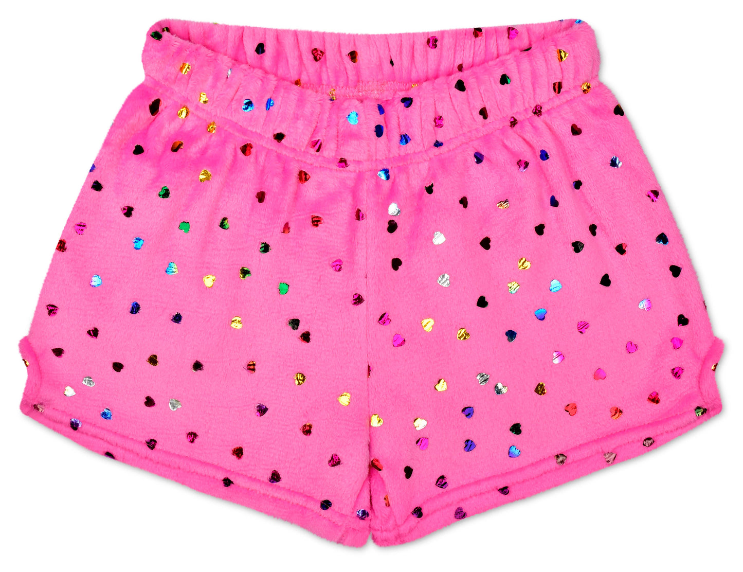 Bright Pink Foil Heart Plush Shorts