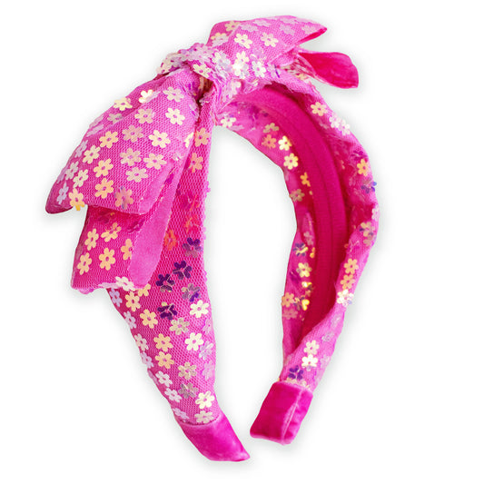 Big Bow Headband - Double Layer Sequin: Hot Pink