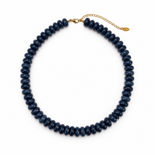 Ellison+Young Modern Resin Beaded Statement Necklace: Indigo Swirl