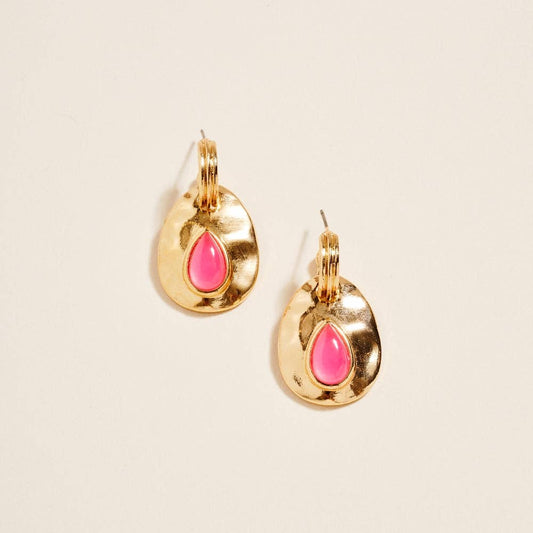 1.5 Inch Tear Drop Shaped Vintage Resin Earrings: Hot Pink / ONE