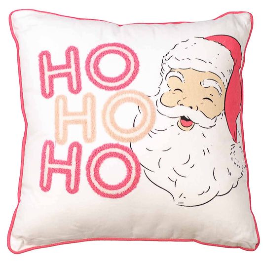 HoHoHo Santa Pillow   Soft White/Pink   18x18