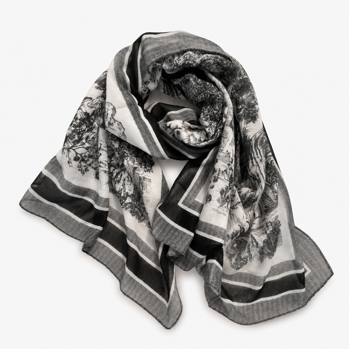 Viscose Oversized Wrap Scarf, Lightweight Shawl: Black Toile