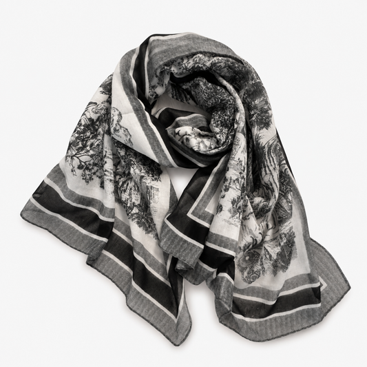 Viscose Oversized Wrap Scarf, Lightweight Shawl: Black Toile