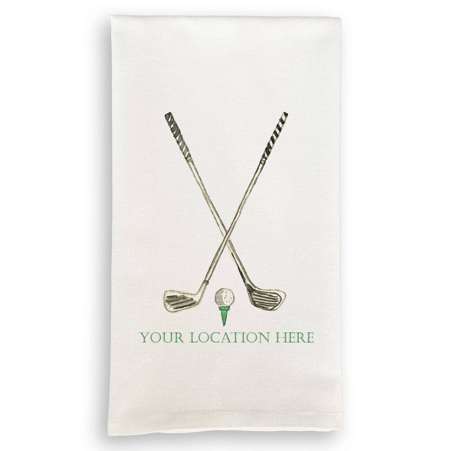 Golf Clubs Crossed with Location: Dishtowel / - New Canaan