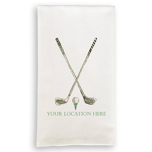 Golf Clubs Crossed with Location: Dishtowel / - New Canaan