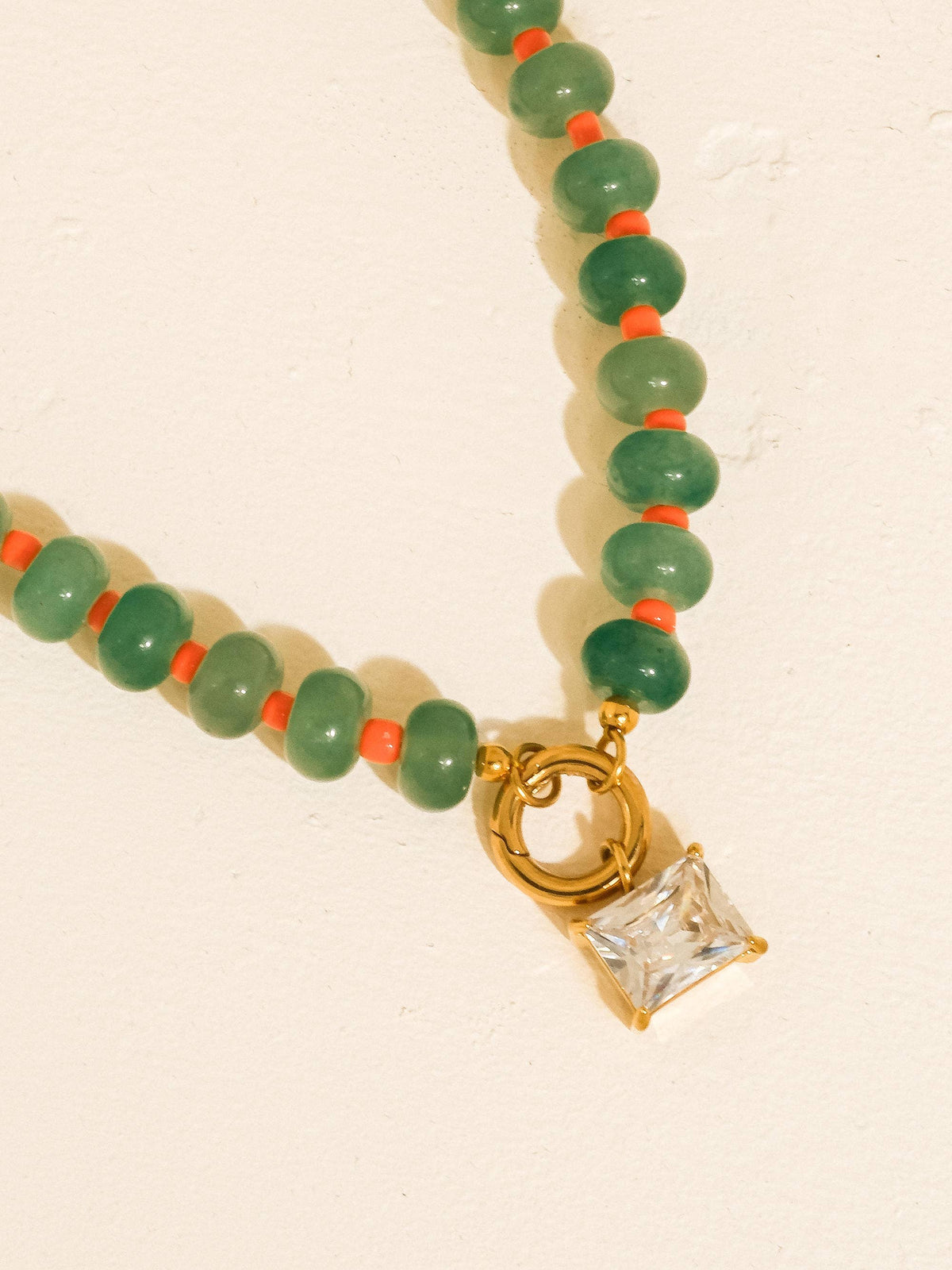 Annecy 18K Gold Non-Tarnish Boho Beaded CZ Necklace: Green