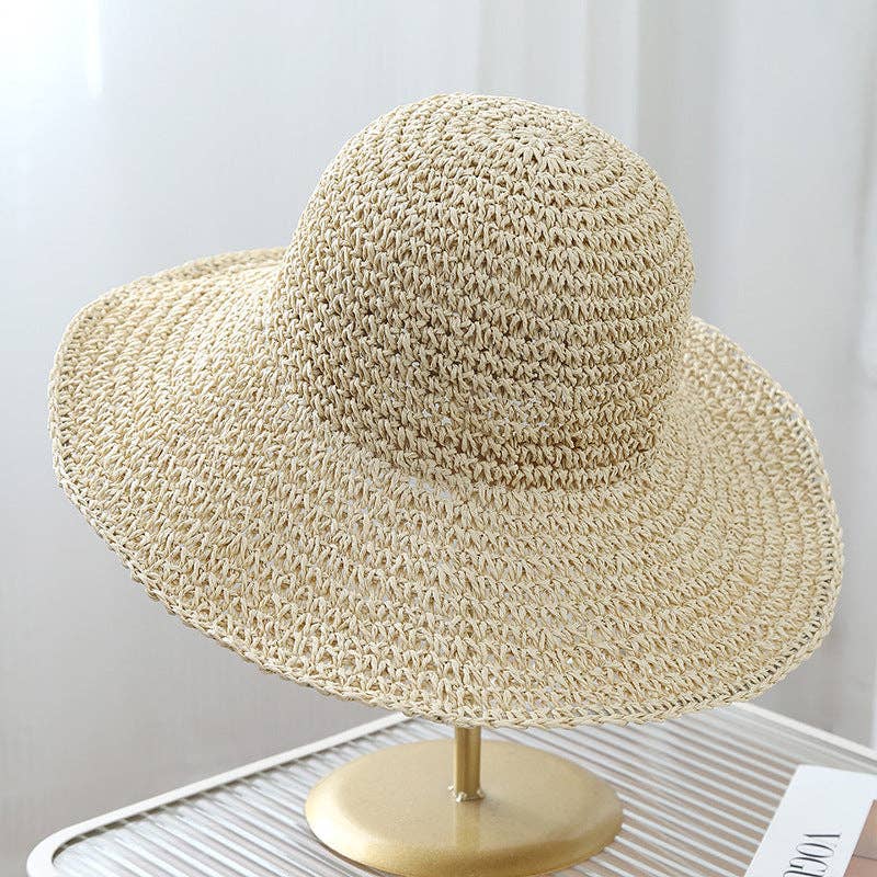 Trendy Wide Brim Woven Straw Sun Hat: Beige-10