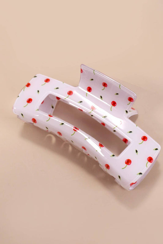Large Pvc Cherry Hair Claw Clips | White
