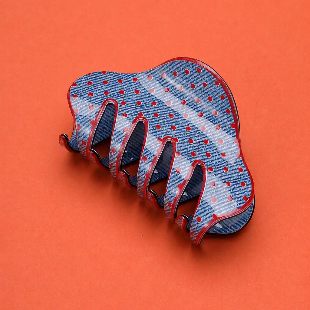 Denim Polka Dot Cloud Shape Hair Claw Clip | Red