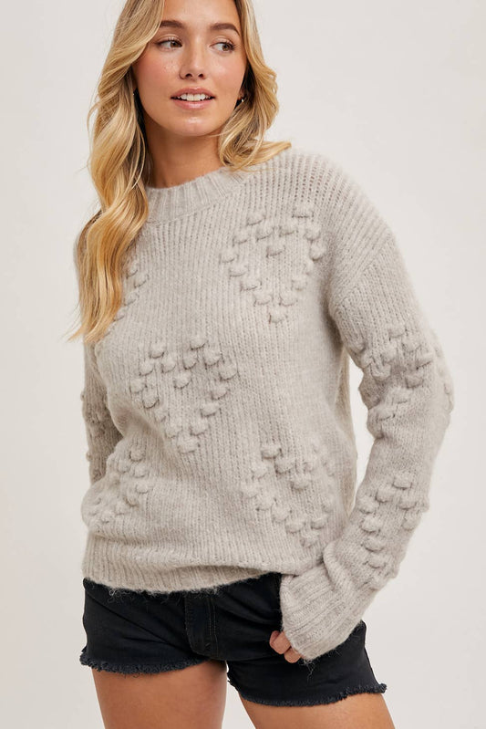 Heart Shape Pom Pom Sweater Pullover: Birch