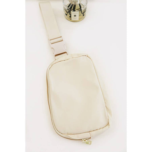 Solid Color Crossbody Fanny Pack Belt Bag: BEIGE