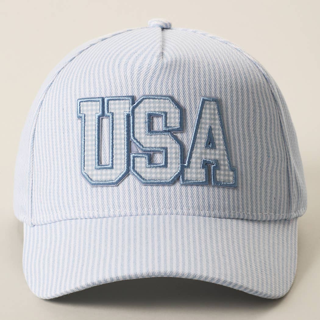 USA Embroidered Patch Gingham Stripe Trucker Hat
