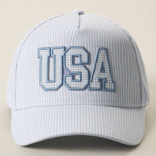 USA Embroidered Patch Gingham Stripe Trucker Hat