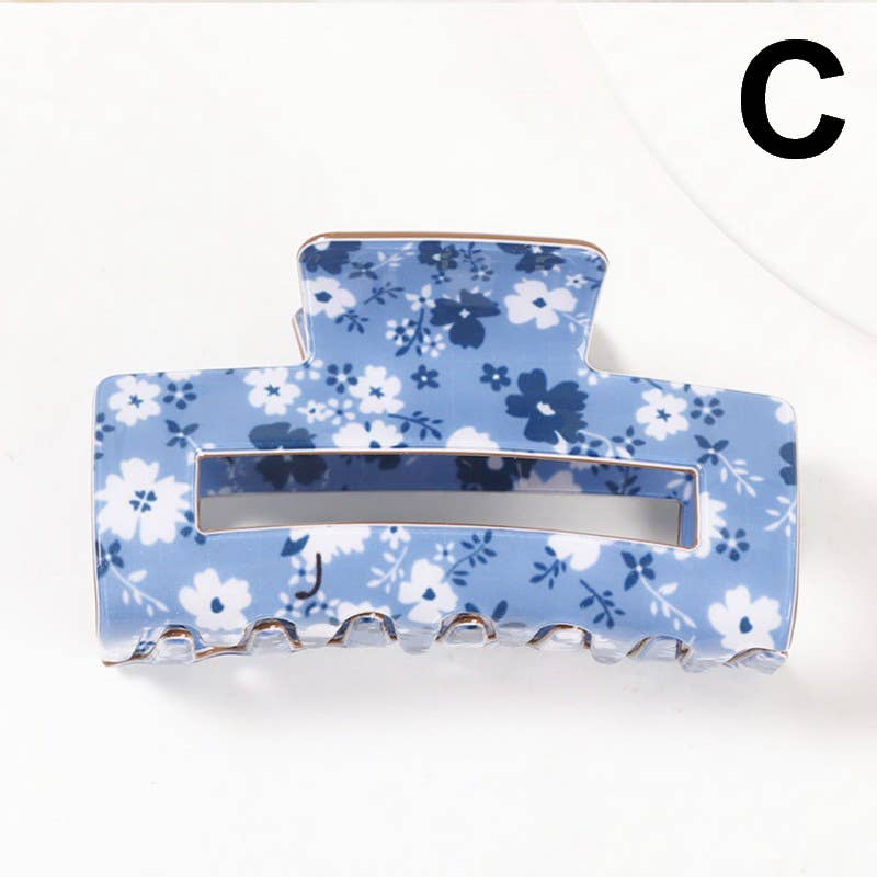 Jumbo Floral Rectangle Hair Claw Clips | C