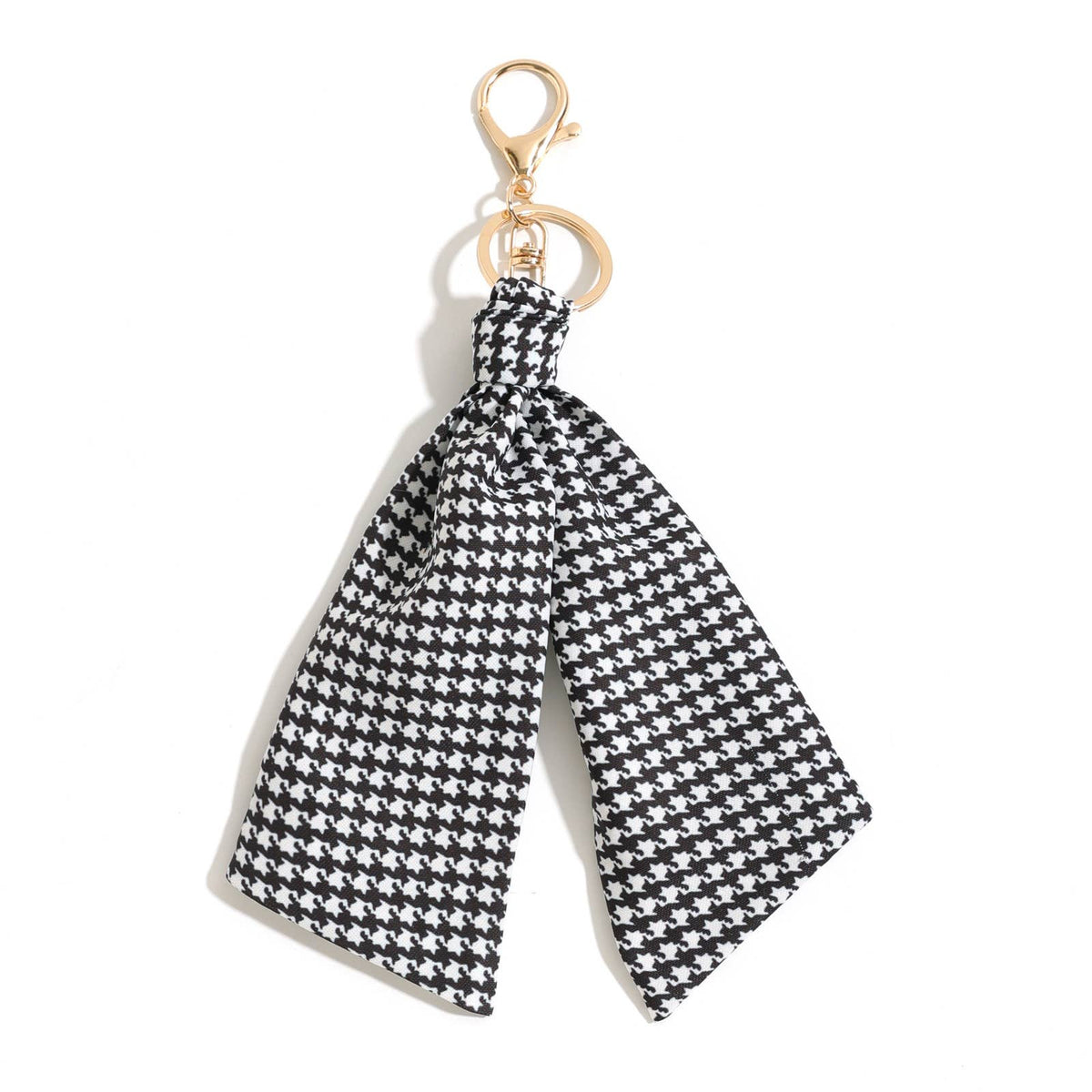 Houndstooth Scarf Bag Charm Keychain: Black / M