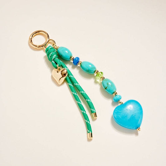 8 Inch Marbled Bead Heart Rope Keychain Bag Charm: Turquoise / ONE