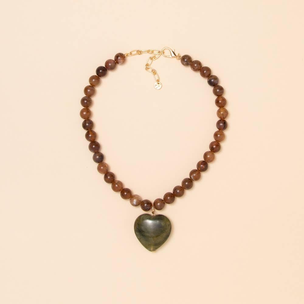 Heart Stone Beaded Necklace: Green