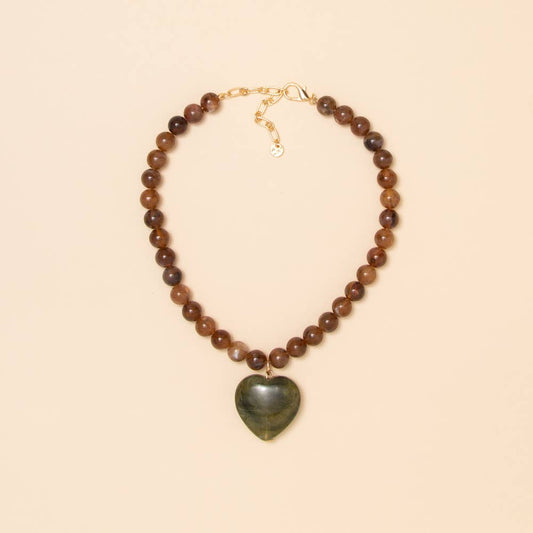 Heart Stone Beaded Necklace: Green